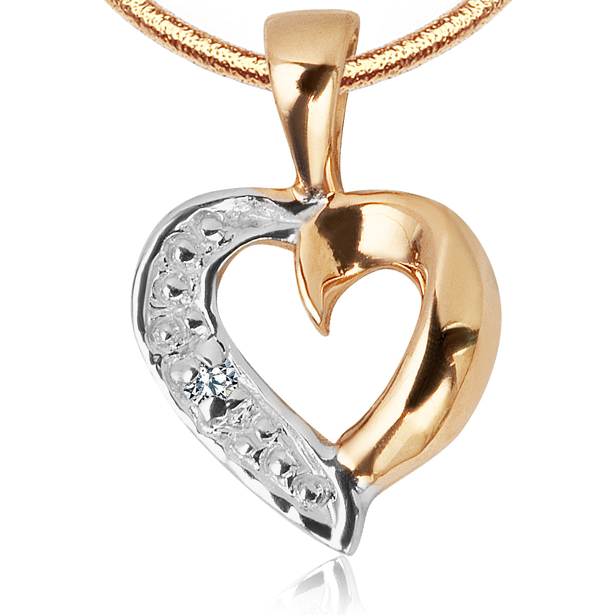 Zawieszka z dwukolorowego złota z diamentem - serce - Symbole Miłości
