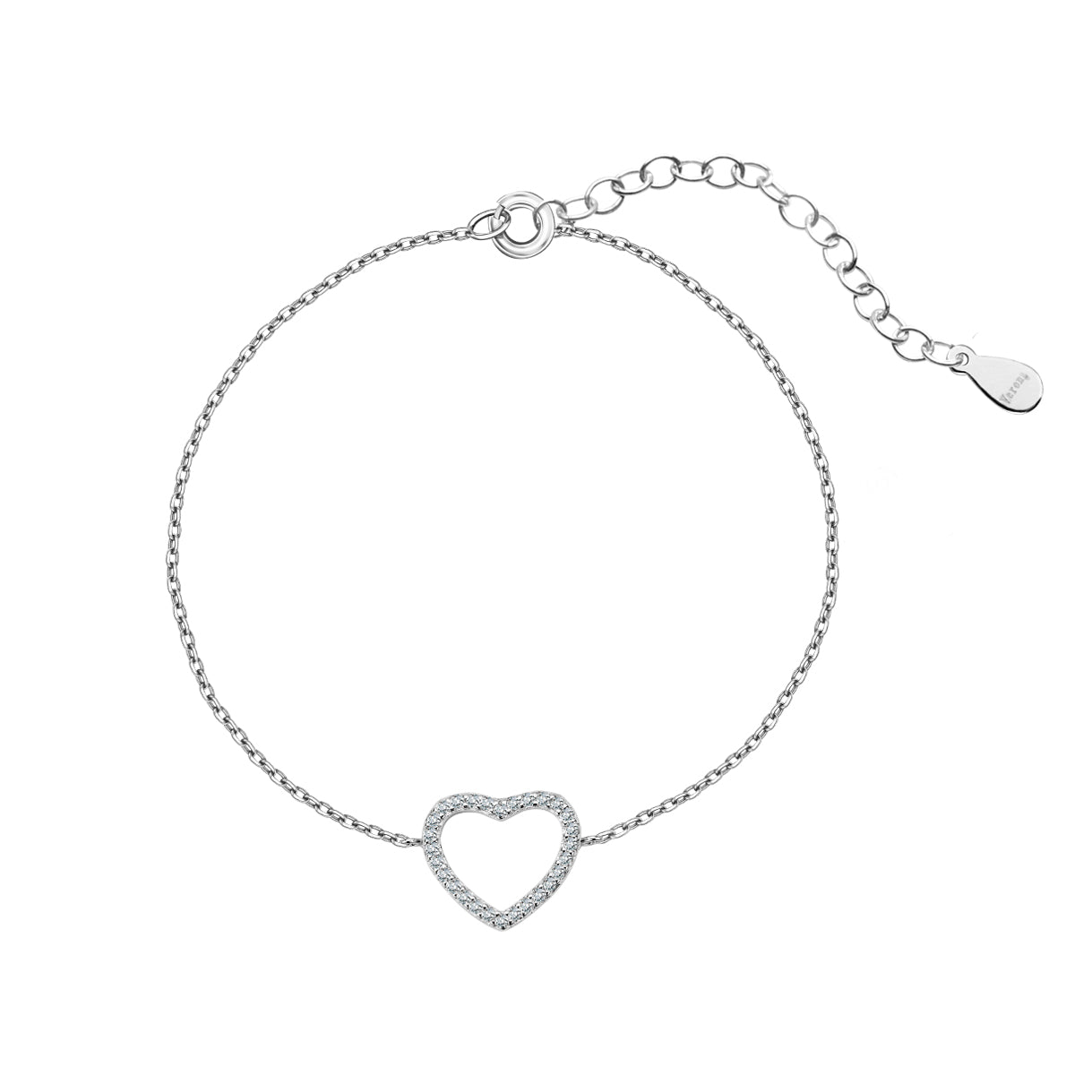 Bransoletka srebrna z cyrkoniami - serce - Symbole Miłości