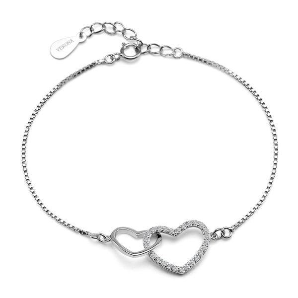 Bransoletka srebrna z cyrkoniami - serca - Symbole Miłości