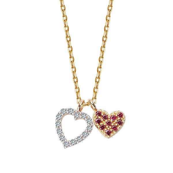 Naszyjnik z dwukolorowego złota z cyrkoniami - serca - Symbole Miłości